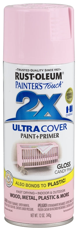 Rust-Oleum Painter's Touch 2X Ultra Cover 334028 Spray Paint, Gloss, Candy Pink, 12 oz, Aerosol Can