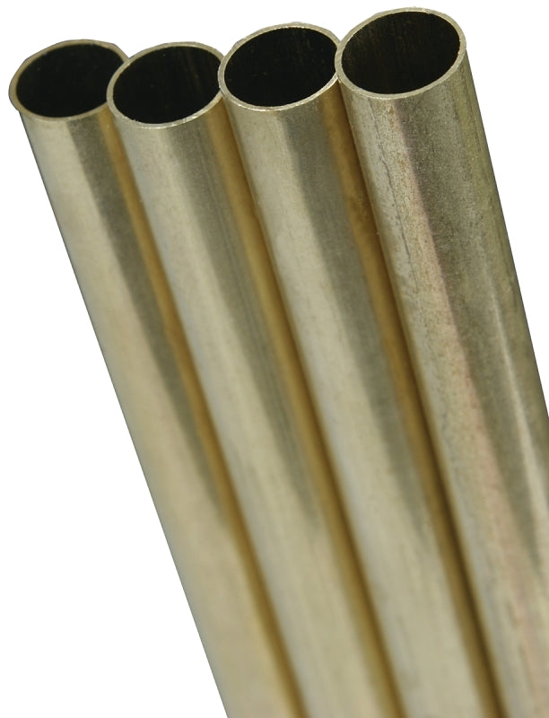 K & S 8136 Decorative Metal Tube, Round, 12 in L, 13/32 in Dia, 0.014 in Wall, Brass