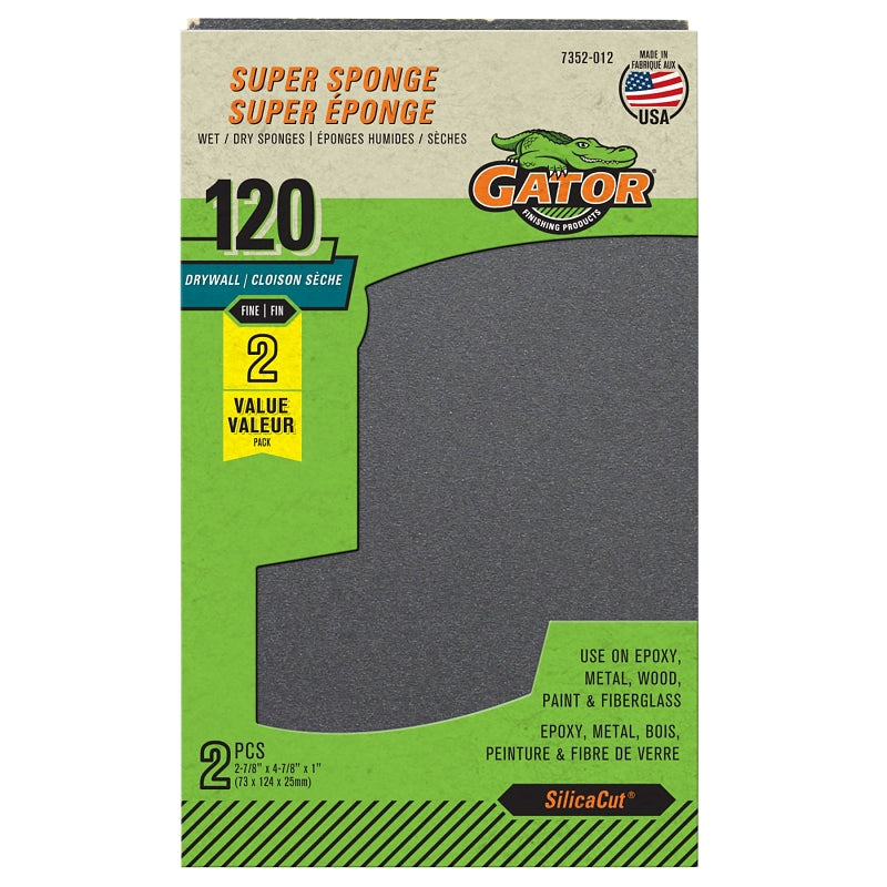 Gator 7352012 Premium Drywall Sanding Sponge, 5 in L, 3 in W, 120 Grit, Extra Fine, Silicon Carbide Abrasive