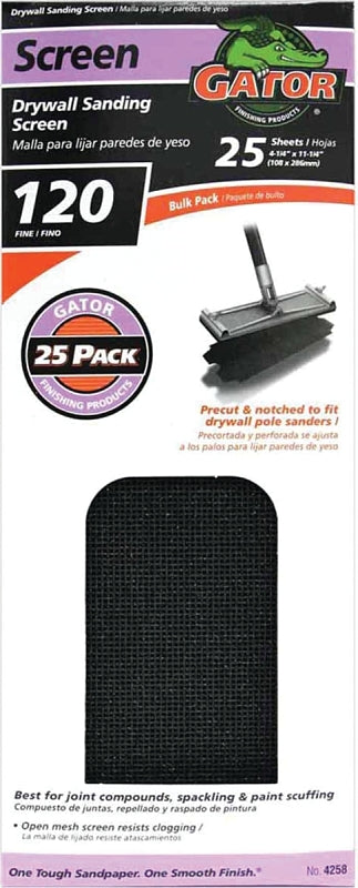 Gator 3302 Sanding Screen, 11-1/4 in L, 4-1/4 in W, 120 Grit, Medium, Silicone Carbide Abrasive