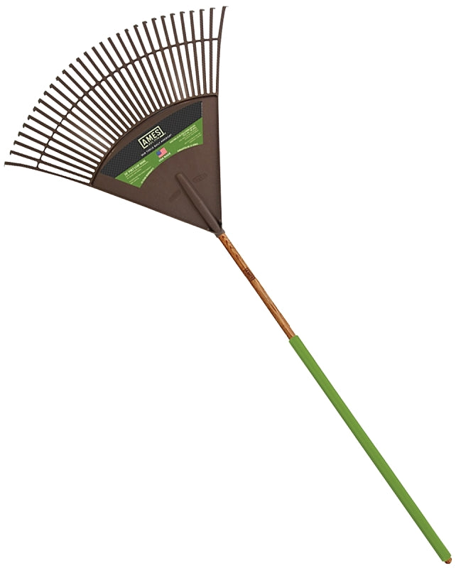 Ames 2915712 Leaf Rake, Poly Tine, 30-Tine, Wood Handle, 48 in L Handle