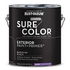 Rust-Oleum Sure Color 394677 Exterior Paint and Primer, Water, Satin, Black, 1 gal Can, 400 sq-ft/gal Coverage Area