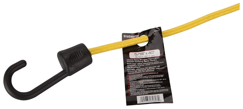ProSource FH64084 Stretch Cord, 8 mm Dia, 40 in L, Polypropylene, Yellow, Hook End