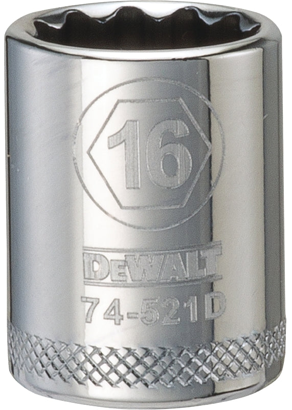 DeWALT DWMT74521OSP Hand Socket, 16 mm Socket, 3/8 in Drive, 12-Point, Vanadium Steel, Polished Chrome