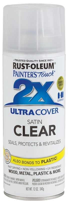 Rust-Oleum Painter's Touch 2X Ultra Cover 346952 Spray Paint, Satin, Clear, 12 oz, Aerosol Can