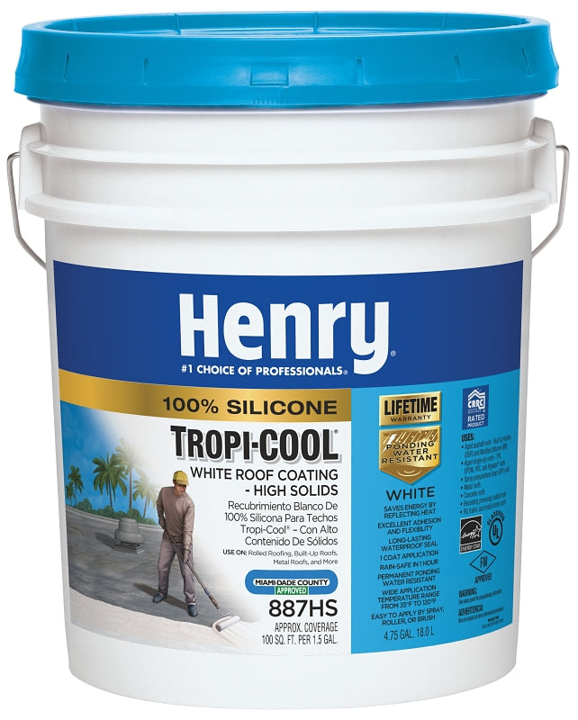 Henry Tropi-Cool Series HE887H073 Roof Coating, White, 5 gal Pail, Liquid