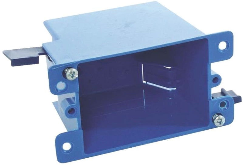 Carlon B114RB Outlet Box, 1 -Gang, PVC, Blue, Clamp Mounting