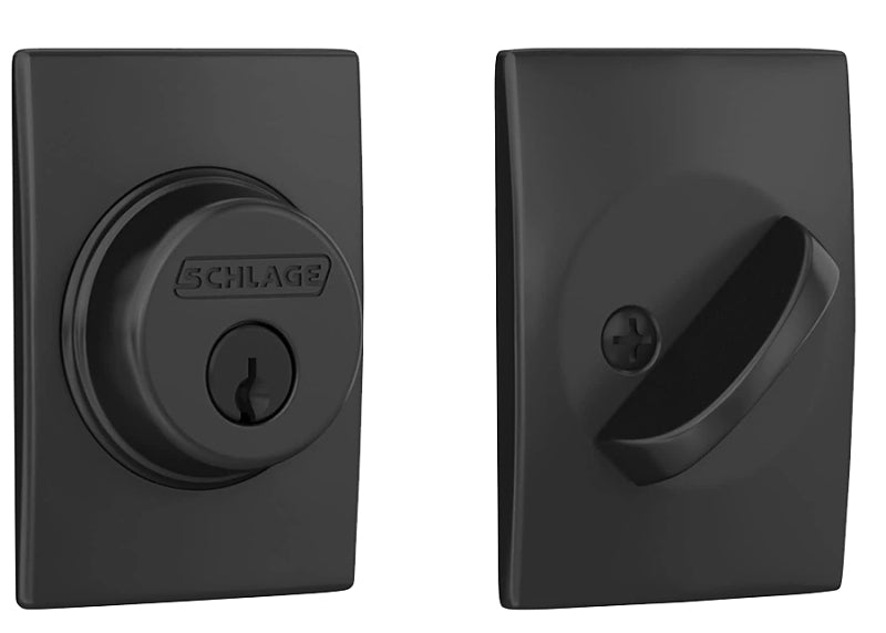 Schlage B Series B60 CEN 622 Deadbolt, 1 Grade, SC1 Key, Metal, Matte Black, 2-3/8, 2-3/4 in Backset, C Keyway