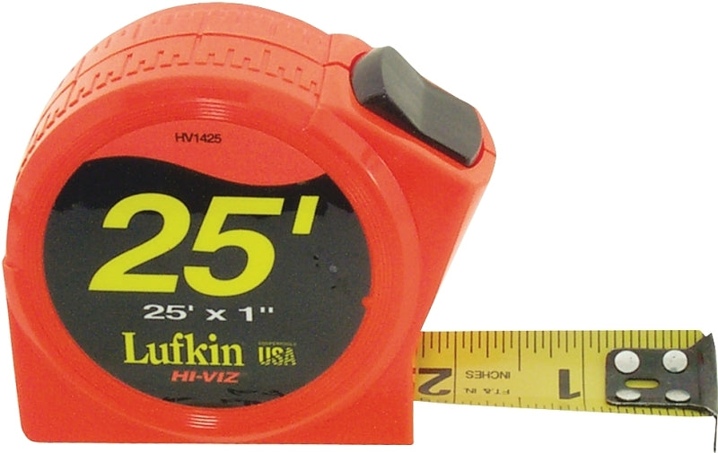 Crescent Lufkin PHV1425N Tape Measure, 25 ft L Blade, 1 in W Blade, Chrome Case, Orange Case