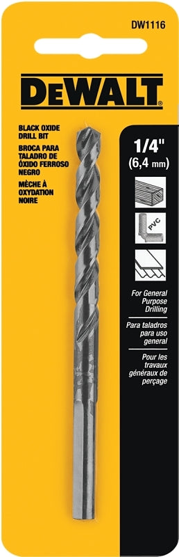 DeWALT DW1116 Jobber Drill Bit, 1/4 in Dia, 4 in OAL, Parabolic Flute, 1/4 in Dia Shank, Round Shank