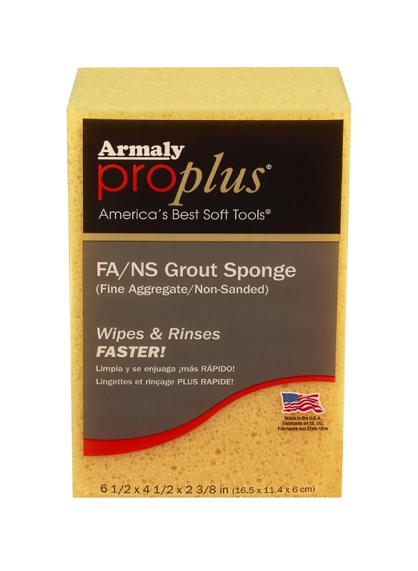 Armaly ProPlus 00608 FA/NS Grout Sponge, 6-1/2 in L, 4-1/2 in W, 2-3/8 in Thick, Polyester, Yellow