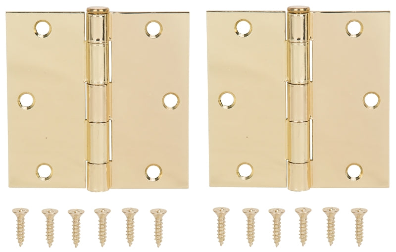 ProSource BH-202PB-PS Square Corner Door Hinge, Steel, Brass, Loose Pin, 180 deg Range of Motion, Screw Mount Mounting