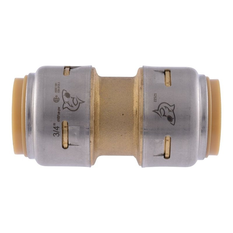 SharkBite Max UR016A Pipe Coupling, 3/4 x 3/4 in, DZR Brass, 250 psi Pressure