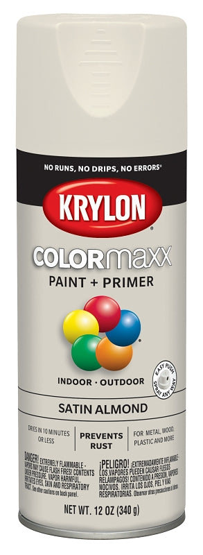 Krylon K05554007 Enamel Spray Paint, Satin, Almond, 12 oz, Can