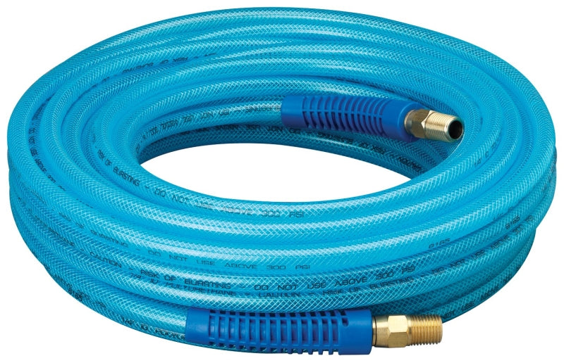 Tru-Flate 12-50E Air Hose, 1/4 in OD, 50 ft L, MNPT, 300 psi Pressure, Polyurethane, Blue