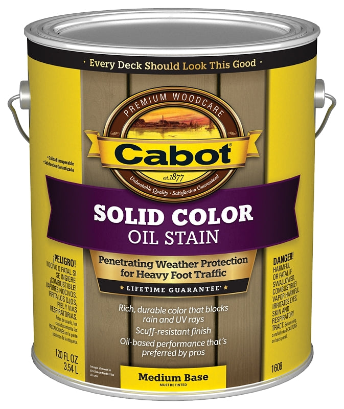 Cabot 140.0001608.007 Solid Stain, Opaque, Medium Base, Liquid, 1 gal