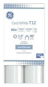 GE 40302 Fluorescent Linear Tube Light Bulb, 60 W, T12 Lamp, Single Pin Lamp Base, 5500 Lumens, 4100 K Color Temp