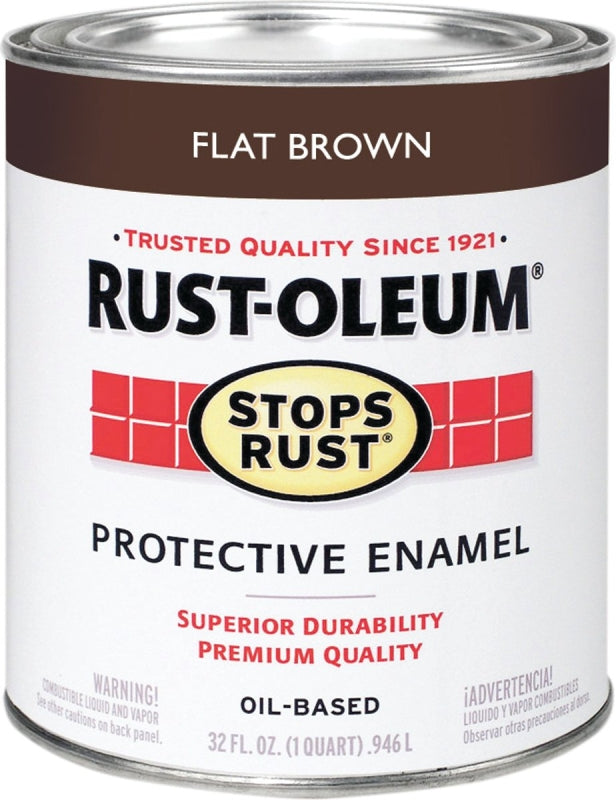 RUST-OLEUM STOPS RUST 239083 Protective Enamel, Flat, Brown, 1 qt Can