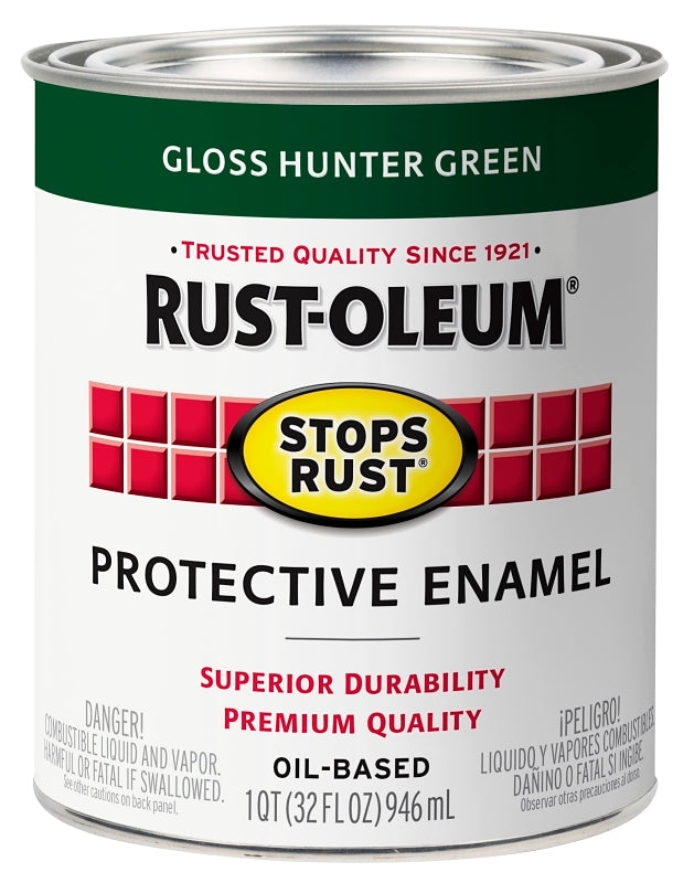 Rust-Oleum 353576 Rust Preventative Paint, Oil, Gloss, Hunter Green, 1 qt, 80 to 175 sq-ft Coverage Area