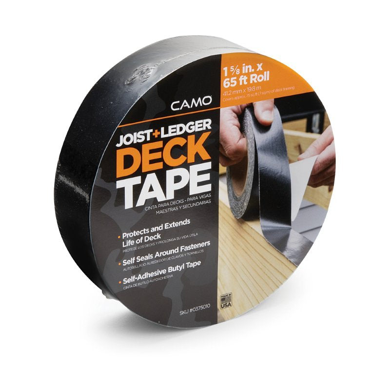 Camo 0375010 Deck Tape, 65 ft L, 1-5/8 in W, Polypropylene Backing, Black