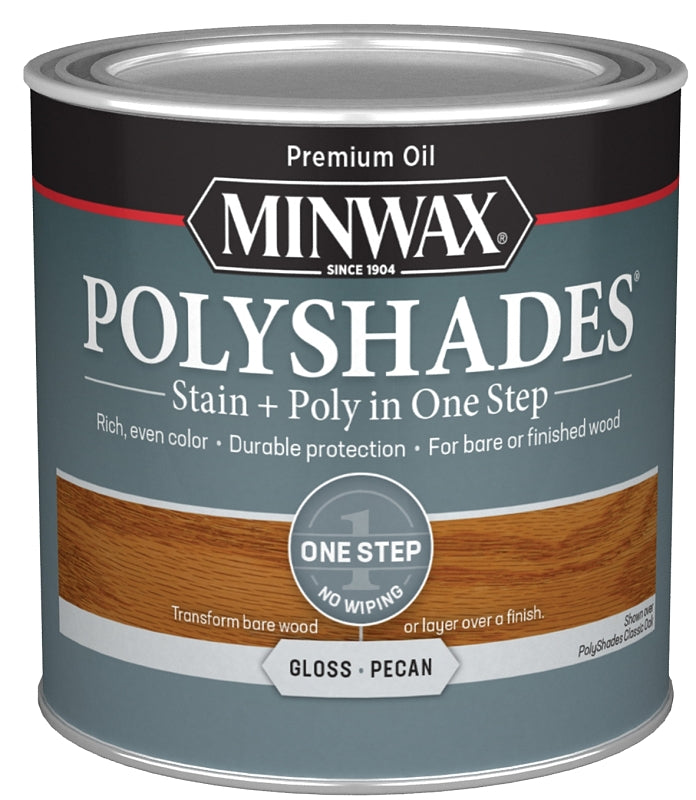 Minwax 214204444 Waterbased Polyurethane Stain, Gloss, Liquid, Pecan, 0.5 pt, Can