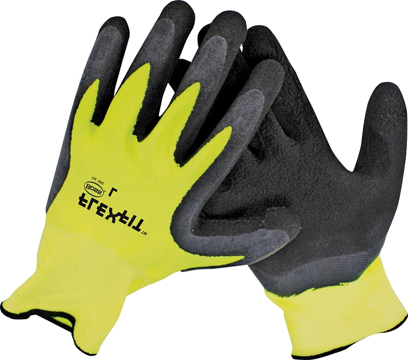 Boss Tactile Grip Series B31282-S Coated Gloves, S, Knit Wrist Cuff, Latex Coating, Polyester, Black/Hi-Viz Yellow