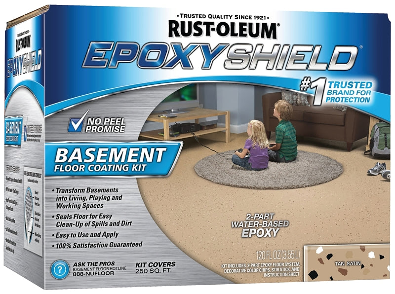 Rust-Oleum 203008 Basement Floor Coating Kit, Satin, Tan, Liquid