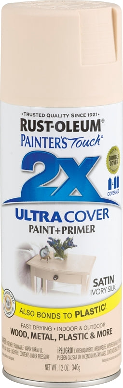 Rust-Oleum Painter's Touch 2X Ultra Cover 334073 Spray Paint, Satin, Ivory Silk, 12 oz, Aerosol Can