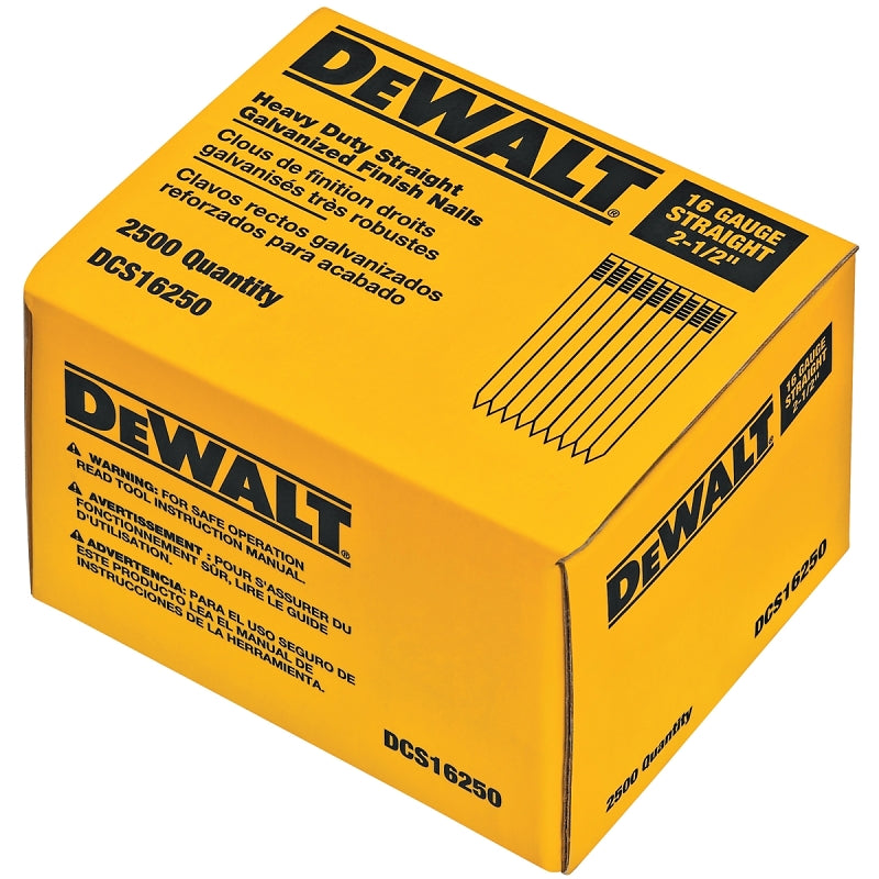 DeWALT DCS16200 Finish Nail, 2 in L, 16 Gauge, Steel, Galvanized, Brad Head, Smooth Shank, 2500/PK