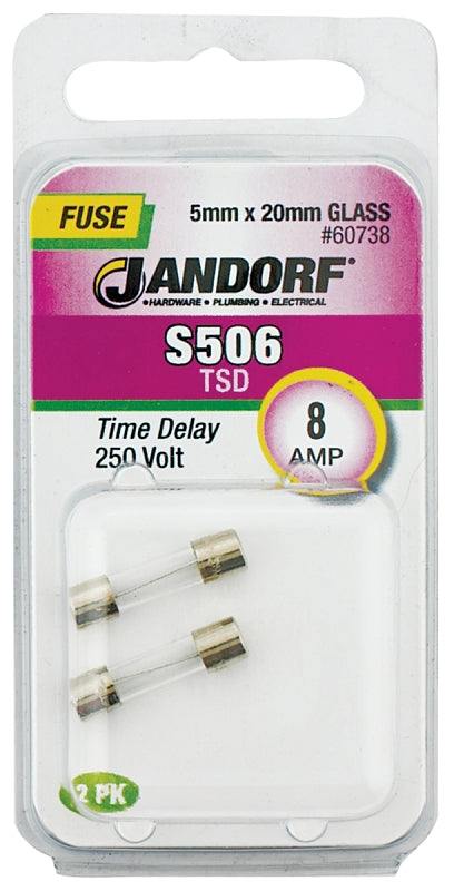 Jandorf 60738 Time Delay Fuse, 8 A, 250 V, 80 A Interrupt, Glass Body