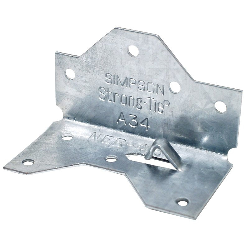 Simpson Strong-Tie A34 Framing Angle, 1-7/16 in W, 2-1/2 in D, Steel, Galvanized/Zinc