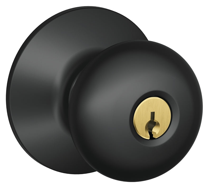 Schlage Plymouth Series F51APLY622 Entry Knob, Knob Handle, Matte Black, Metal, C Keyway, Residential, 2 Grade