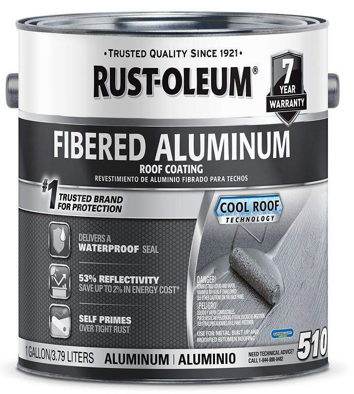 Rust-Oleum 510 Series 301907 Roof Coating, Bright Aluminum, 1 gal, Liquid