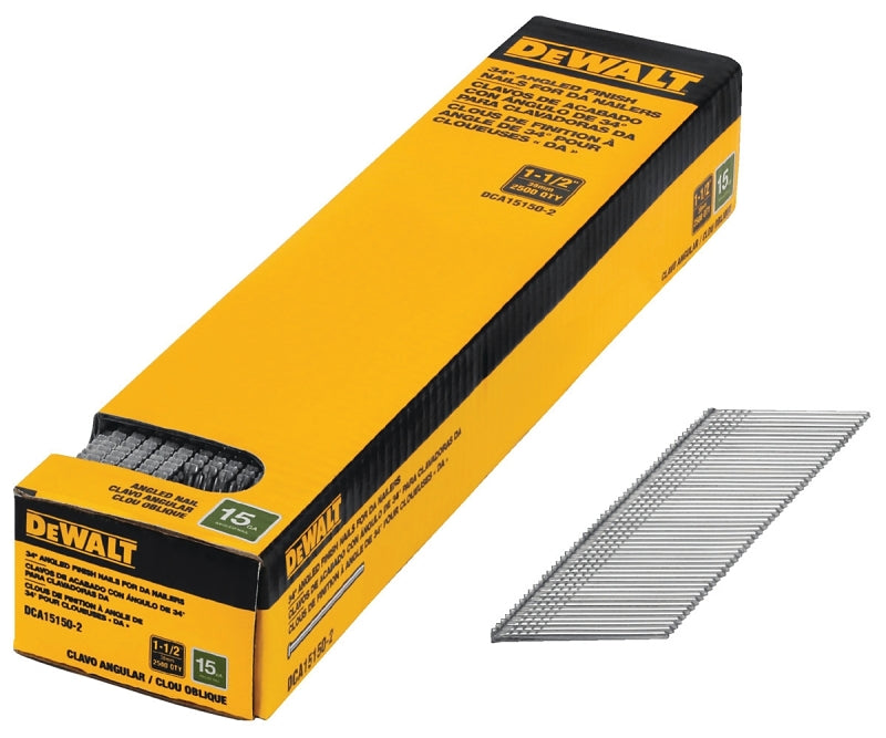 DeWALT DCA15150-2 Finish Nail, 1-1/2 in L, 15 Gauge, Steel, Round Head, Smooth Shank