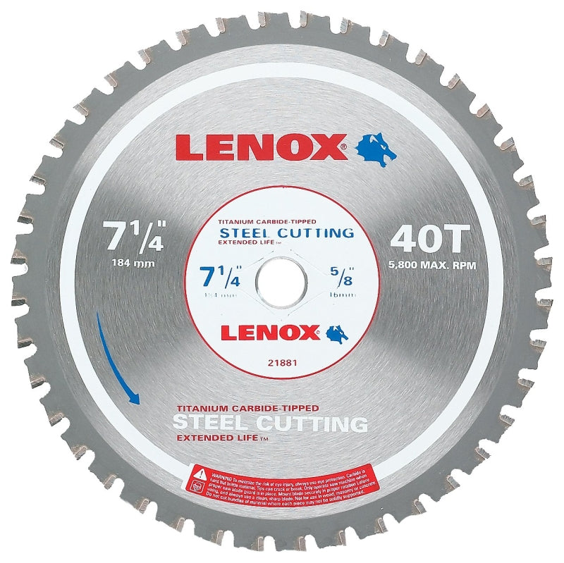 Lenox 21894KST714040CT Circular Saw Blade, 7-1/4 in Dia, 5/8 in Arbor, 40-Teeth, Carbide Cutting Edge