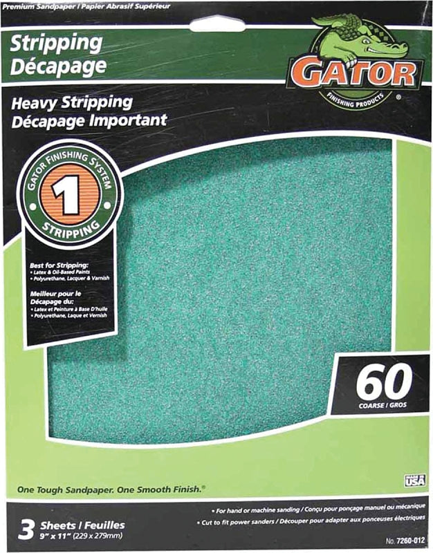 Gator 7260-012 Sanding Sheet, 11 in L, 9 in W, 60 Grit, Aluminum Oxide Abrasive