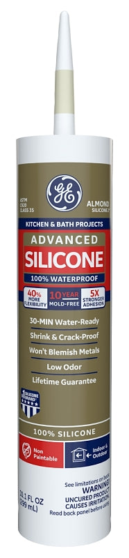 GE Advanced Silicone 2 2816707 Kitchen & Bath Sealant, Almond, 24 hr Curing, 10.1 fl-oz Cartridge