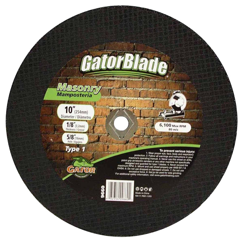 Gator 9660 Cut-Off Wheel, 10 in Dia, 3/32 in Thick, 5/8 in Arbor, Aluminum Oxide Abrasive