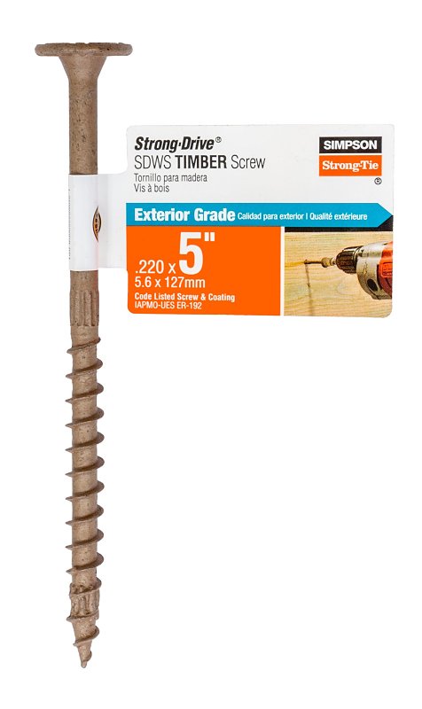 Simpson Strong-Tie Strong-Drive SDWS SDWS22500DB-RP1 Timber Screw, 5 in L, Serrated Thread, Washer Head, Steel