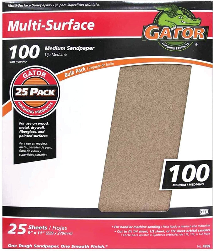 Gator 3264 Sanding Sheet, 11 in L, 9 in W, 100 Grit, Medium, Aluminum Oxide Abrasive