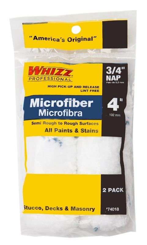 Whizz 74018 Mini Roller Cover, 3/4 in Thick Nap, 4 in L, Microfiber Cover