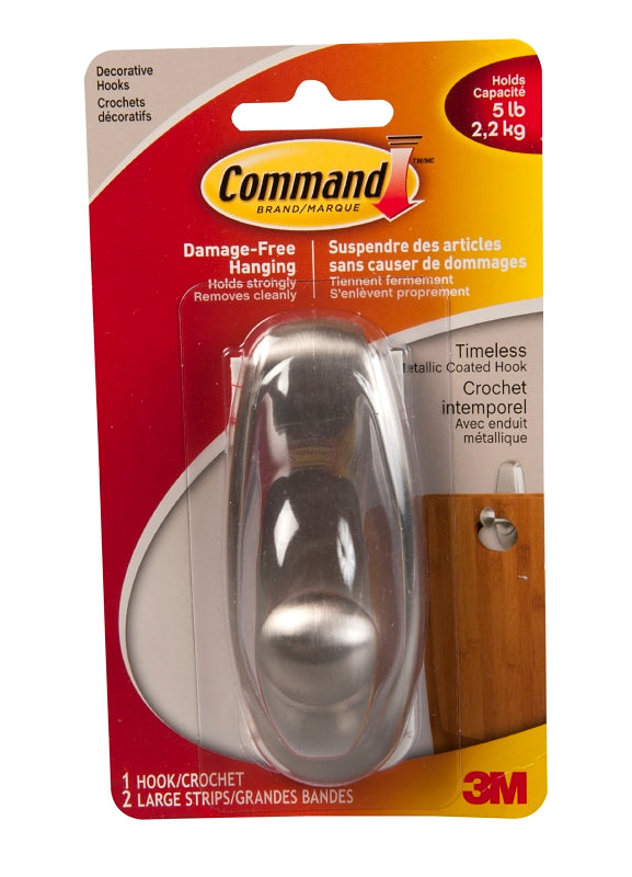 Command 17063BN-C Decorative Hook, 5 lb, 1-Hook, Brushed Nickel