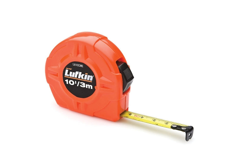 Crescent Lufkin L600N L610CMEN Tape Measure, 10 ft L Blade, 1/2 in W Blade, Steel Blade, Orange