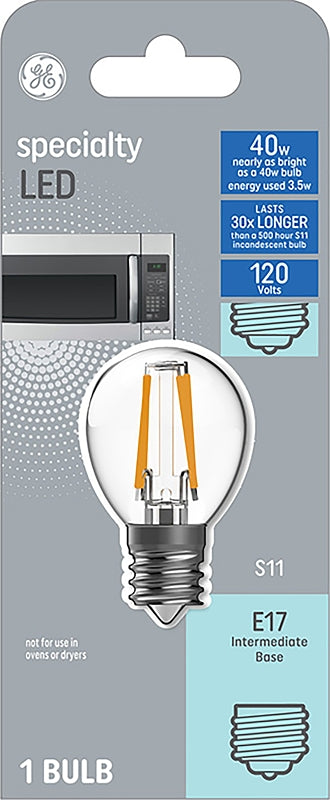 GE Specialty 93128996 Light Bulb, S11 Lamp, 40 W Equivalent, Intermediate (E17) Lamp Base, Non-Dimmable, Clear