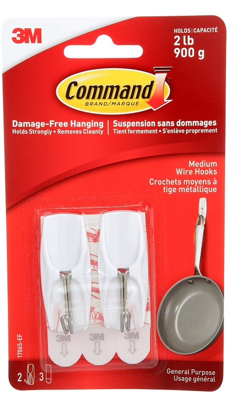 Command 17065-ES Medium Toggle Hook, 2 lb, 2-Hook, Plastic, White