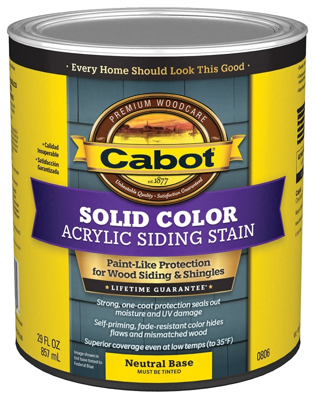 Cabot 800 Series 140.0000806.005 Solid Color Siding Stain, Natural Flat, Liquid, 1 qt, Can