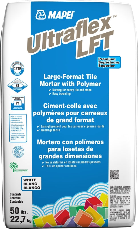 Mapei Ultraflex LFT Series 1135000021 Tile Mortar, White, Powder, 50 lb, Bag