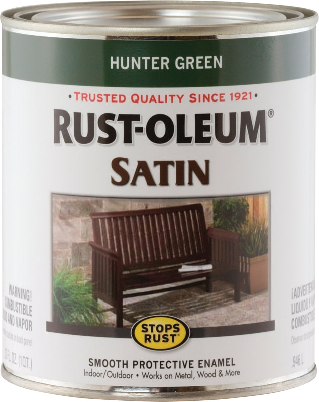 Rust-Oleum 7732502 Enamel Paint, Satin, Hunter Green, 1 qt, Can, 60 to 100 sq-ft/qt Coverage Area