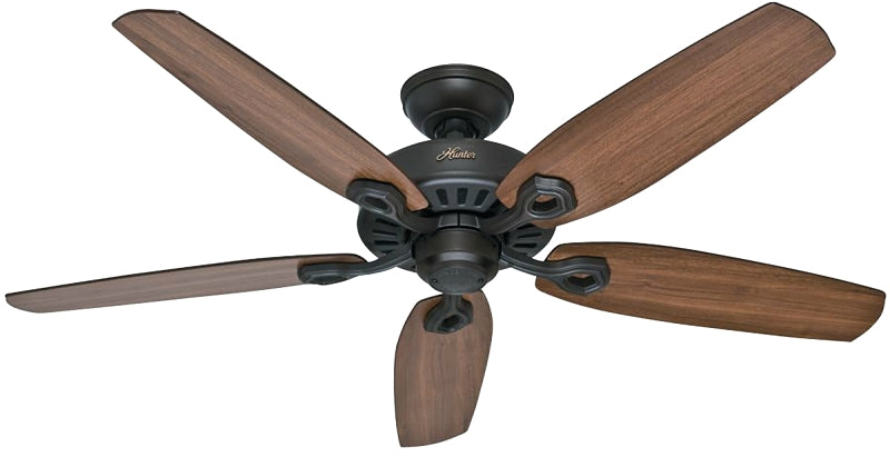 Hunter Builder Elite Series 53242 Ceiling Fan, 5-Blade, Brazilian Cherry/Harvest Mahogany Blade, 52 in Sweep, 3-Speed