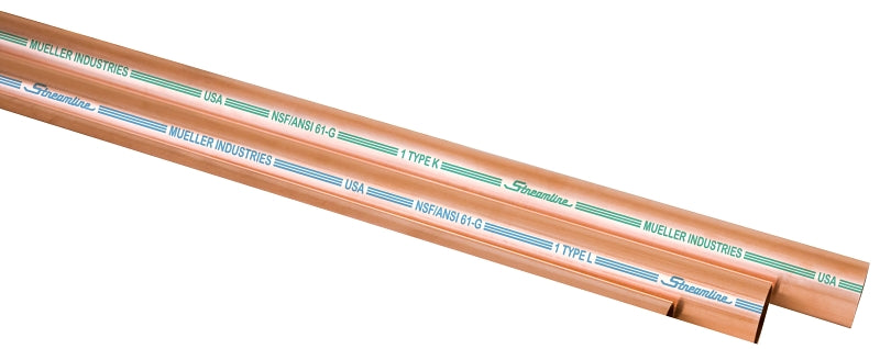 Streamline 1/2X20L Copper Tubing, 1/2 in, 20 ft L, Hard, Type L
